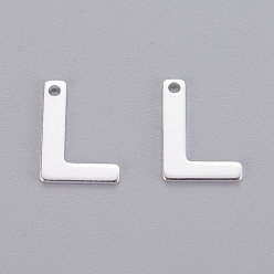 Letter L 201 Stainless Steel Charms, Letter, Silver Color Plated, Letter.L, 11x7.5x0.7mm, Hole: 1mm