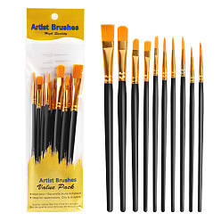 Black Paint Plastic Brushes Set, with Aluminium Tube, for DIY Oil Watercolor Painting Craft, Black, 16.9~18.5cm, 10pcs/set