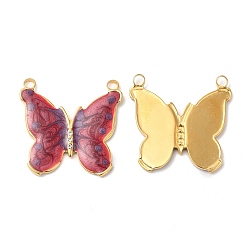 Dark Red 304 Stainless Steel Pave Crystal Rhinestone Pendants, with Enamel, Butterfly Charms, Real 18K Gold Plated, Dark Red, 24x25x2mm, Hole: 2mm