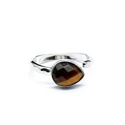 Ojo de Tigre Anillos abiertos con forma de lágrima de ojo de tigre natural, anillo de latón platino, tamaño de EE. UU. 8 (18.1 mm)