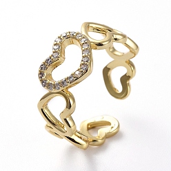 Golden Adjustable Cubic Zirconia Rings, with Brass Finger, Heart, Golden, Size 8, 17.9mm