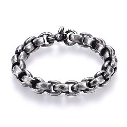 Antique Silver 304 Stainless Steel Box Chain Bracelets, with Spring Ring Clasps, Antique Silver, 8-5/8 inch(22cm), 11.5x11.5mm