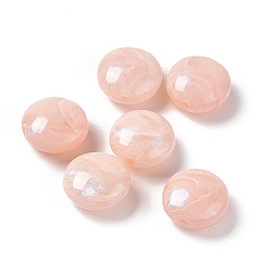 Light Salmon Opaque Acrylic Beads, with Glitter Powder, AB Color, Flat Round with Marble Pattern, Light Salmon, 16.5x9.5mm, Hole: 2.5mm