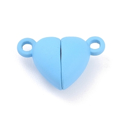 Bleu Clair Fermoirs magnétiques en alliage avec boucles, cœur, bleu clair, 15x9.5x6mm, Trou: 1.5mm