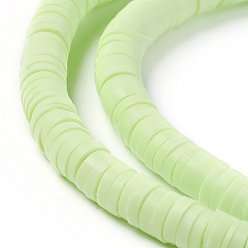 Verde Claro Cuentas de arcilla polimérica hechas a mano ecológicas, disco / plano y redondo, perlas heishi, verde claro, 4x1 mm, agujero: 1 mm, sobre 380~400 unidades / cadena, 17.7 pulgada