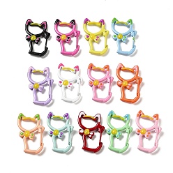 Mixed Color Spray Painted Alloy Spring Gate Rings, Cat Shape with Bowknot, Mixed Color, 35x23.5x5mm