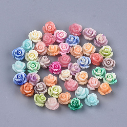 Couleur Mélangete Perles de corail synthétiques, teint, fleur, couleur mixte, 10x10.5x8mm, Trou: 1mm