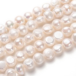 White Natural Cultured Freshwater Pearl Beads Strands,  Two Sides Polished, White, 10x11~12mm, Hole: 0.8mm, about 33pcs/strand, 14.17 inch(36cm)
