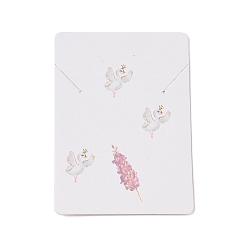 Cisne Tarjetas de exhibición de collar de papel rectangular, tarjetas de exhibición de joyas para guardar collares, blanco, patrón de cisne, 7x5x0.05 cm, agujero: 1 mm