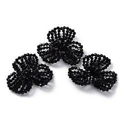 Black Glass Beaded Cabochons, Cluster Beads, with Golden Plated Brass Perforated Disc Settings, Flower, Black, 14x40x34mm