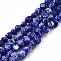 Bleu Moyen  Brins de perles de coquille de trochid / trochus shell, teint, nuggets, bleu moyen, 7~12x5~10x4~8mm, Trou: 1mm, Environ 60~64 pcs/chapelet, 15.16 pouces ~ 15.75 pouces (38.5~40 cm)