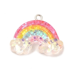Colorful Transparent Resin Pendants, Glitter Rainbow Charms, with Platinum Tone Iron Loops, Colorful, 21x26x6mm, Hole: 2mm