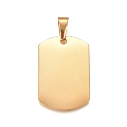 Oro 304 colgantes de acero inoxidable, estampar etiqueta en blanco, Rectángulo, dorado, 35x23x1.5 mm, agujero: 10x4.5 mm