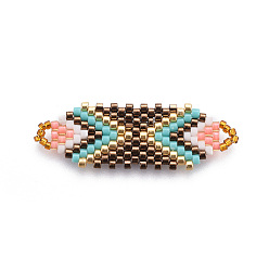 Coloré Liens de perles de rocaille japonaises faites à la main miyuki & toho, Motif métier, colorées, 35~36.5x12.5x2mm, Trou: 2x3mm