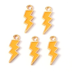 Orange Alloy Enamel Pendants, Lightning Bolt, Light Gold, Orange, 20x7x1.5mm, Hole: 2mm