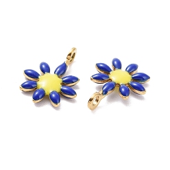 Blue Ion Plating(IP) 304 Stainless Steel Charms, with Enamel, Golden, Flower, Blue, 10x7.5x2mm, Hole: 1mm