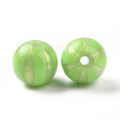 Pelouse Verte Perles acryliques opaques, poudre de scintillement, rond avec motif à rayures, pelouse verte, 15.5x15mm, Trou: 3mm