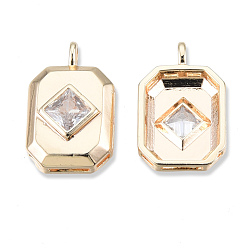 Clear Brass Pave Cubic Zirconia Pendants, Cadmium Free & Nickel Free & Lead Free, Real 18K Gold Plated, Octagon, Clear, 16x10x4mm, Hole: 1.4mm