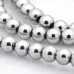 Platinum Plated Round Non-magnetic Synthetic Hematite Beads Strands, Platinum Plated, 6mm, Hole: 1mm, about 72pcs/strand