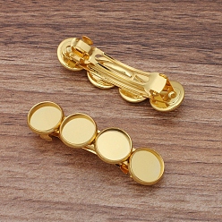 Golden Iron Hair Barrette Findings, with Brass Flat Round Bezel Settings, Golden, 55x14mm, Tray: 12mm