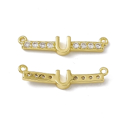 Letter U Rack Plating Brass Micro Pave Clear Cubic Zirconia Connector Charms, Real 18K Gold Plated, Long-Lasting Plated, Cadmium Free & Nickel Free & Lead Free, Letter Links, Letter.U, 6x27.5x2.5mm, Hole: 1.2mm