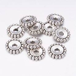 Antique Silver Tibetan Style Alloy Beads, Flower, Cadmium Free & Nickel Free & Lead Free, Antique Silver, 17.5x3mm, Hole: 4mm