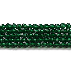 Темно-Зеленый Прозрачные стеклянные бусины, граненые круглые, темно-зеленый, 2x2 мм, отверстие : 0.6 мм, около 184 шт / нитка, 14.49'' (36.8 см)