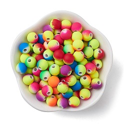 Mixed Color Rubberized Style Acrylic Beads, Two Tone, Round, Mixed Color, 8x7mm, Hole: 2mm