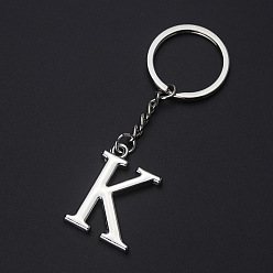 Letter K Platinum Plated Alloy Pendant Keychains, with Key Ring, Letter, Letter.K, 3.5x2.5cm