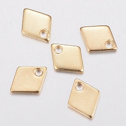 Oro 304 encantos de acero inoxidable, rombo, dorado, 9x7x1 mm, agujero: 1.2 mm