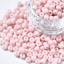 Misty Rose 6/0 Glass Seed Beads, Baking Paint, Round Hole, Round, Misty Rose, 4~5x3~5mm, Hole: 1.2~1.5mm, about 4500pcs/Pound
