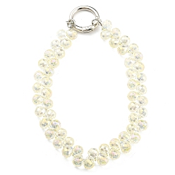Light Yellow Glass Beaded Mobile Straps, Multifunctional Chain, with Iron Spring Gate Ring, Light Yellow, 302~306x14.5mm