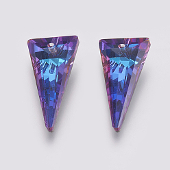 Bermuda Blue K9 Glass Rhinestone Pendants, Imitation Austrian Crystal, Faceted, Triangle, Bermuda Blue, 28x14x7~7.5mm, Hole: 1.6mm