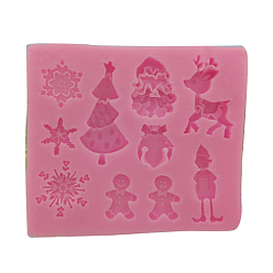 Pink Moules en silicone de qualité alimentaire, moules fondants, pour la décoration de gâteau de bricolage, chocolat, candy, fabrication de bijoux en résine uv & résine époxy, le thème de Noël, formes mixtes, rose, 78x68x8mm