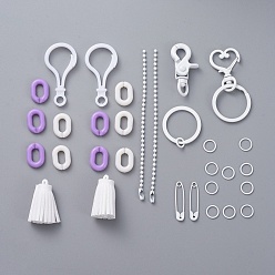 Blanc Kits de fabrication de porte-clés bricolage, avec porte-clés fendus en laiton et fermoirs pivotants, fermoirs à clés en fer de fer, pendentifs pompon, fermoirs en plastique et anneaux de liaison en acrylique, blanc, 31 pièces / kit