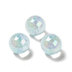 Pale Turquoise UV Plating Transparent Rainbow Iridescent Acrylic Beads, Round, Pale Turquoise, 15.5x15mm, Hole: 2mm