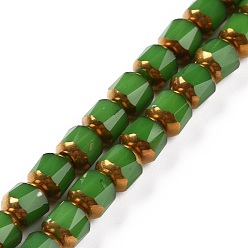 Green Electroplated Glass Imitation Jade Beads Strands, Faceted, Half Golden Plated, Round, Green, 5.5mm, Hole: 1.2mm, about 70pcs/strand, 14.96''(38cm)