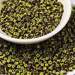Oliva 6/0 colores opacos se filtran cuentas de semillas de vidrio, agujero redondo, redondo con estampado de rayas, oliva, 3~4.5x3~4.5 mm, agujero: 1.2~1.5 mm, sobre 450 g / bolsa