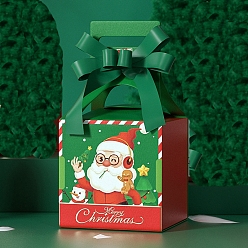 Santa Claus Cajas de panadería de papel cuadradas, con la cinta, para el embalaje de la galleta de la magdalena de la mini torta, caja de regalo de tema navideño, patrón de Papá Noel, 100x100x205 mm