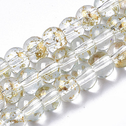 Clear Transparent Spray Painted Glass Bead Strands, with Golden Foil, Round, Clear, 4~5mm, Hole: 0.9~1.2mm, about 95~103pcs/Strand, 13.78 inch~14.88 inch(35~37.8cm)