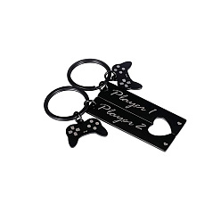 Electrophoresis Black 304 Stainless Steel Couples Keychain, Rectangle with Half Heart, Electrophoresis Black, 8.2x3cm