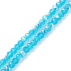 Light Blue Electroplate Transparent Glass Beads Strands, AB Color Plated, Faceted, Rondelle, Light Blue, 5.5x4mm, Hole: 1mm, about 100pcs/strand, 17.01''(43.2cm)