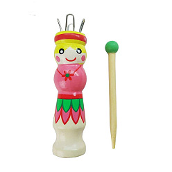 Colorido Bricolaje carrete de madera telar de tejer, en forma de muñeca, con aguja de tejer, colorido, 11.5 cm