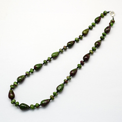 Ruby in Zoisite Fashionable Gemstone Beaded Necklaces, with Platinum Tone Zinc Alloy Lobster Clasps, Ruby in Zoisite, 17.7 inch