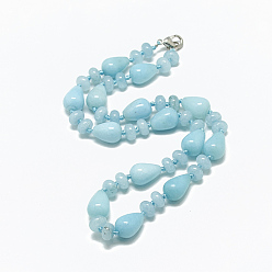 Aquamarine Natural Aquamarine Beaded Necklaces, with Alloy Lobster Clasps, Teardrop, Dyed, 18.1 inch~18.5 inch(46~47cm)