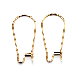 Golden 304 Stainless Steel Hoop Earring Findings, Kidney Ear Wire, Golden, 25x12x0.7mm, 21 Gauge