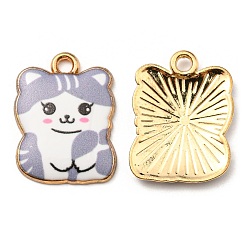 Gray Printed Alloy Pendants, Golden, Cadmium Free & Nickel Free & Lead Free, Cat Shape Charms, Gray, 22x17x3mm, Hole: 2mm