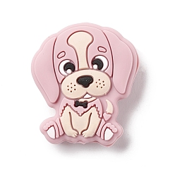 Pink Perles focales en silicone, bébé à mâcher des perles de dentition, chien, rose, 28x25x9mm, Trou: 2mm