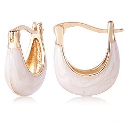Blanc Boucles d'oreilles créoles en émail, bijoux en laiton doré pour femme, blanc, 17~18x16x6.5mm, pin: 0.5x1 mm