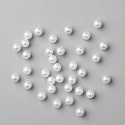 Blanco Sin agujero abs imitación de perlas de plástico redondo perlas, teñido, blanco, 6 mm, sobre 3000 unidades / bolsa